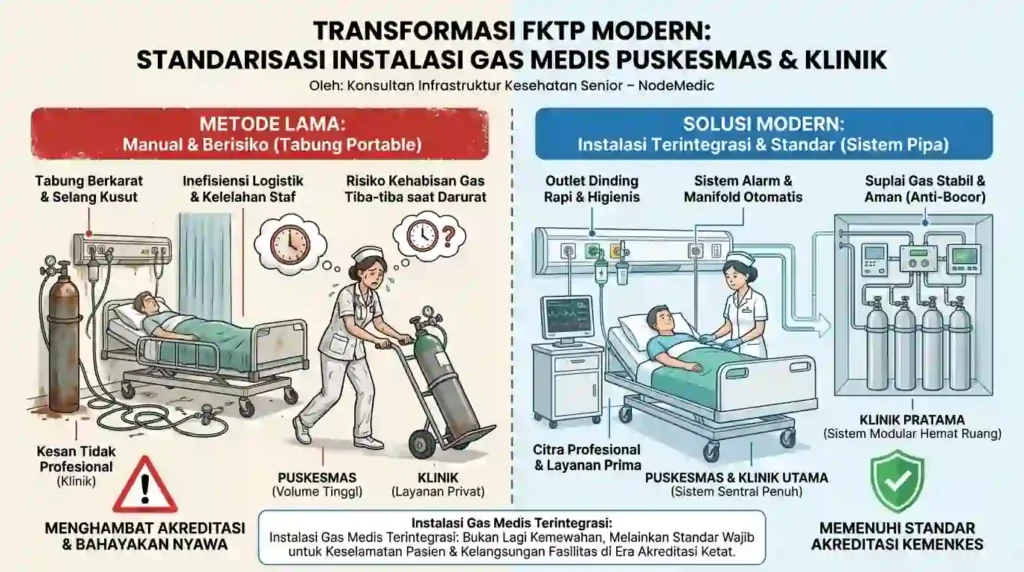 visualisasi standar instalasi gas medis untuk puskesmas dan klinik