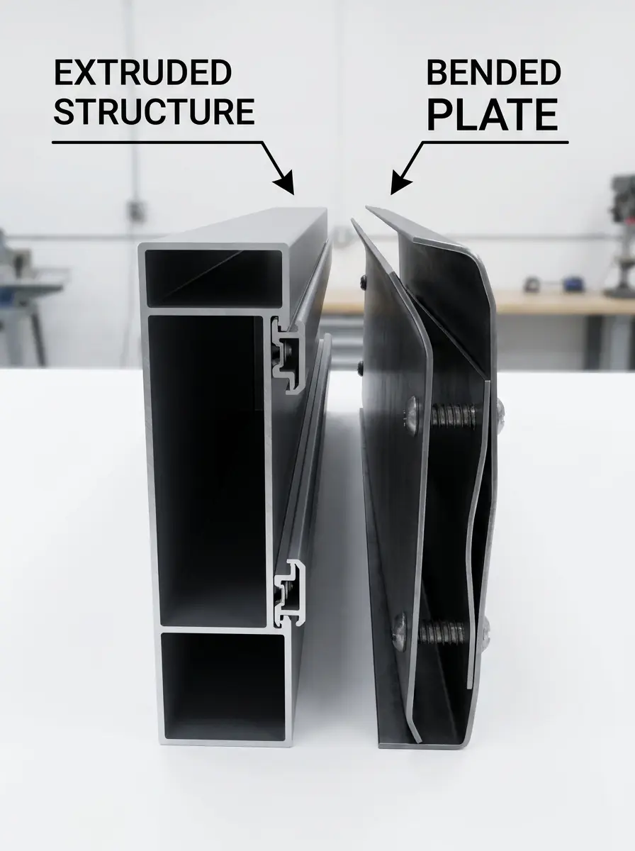 Perbandingan struktur panel bedhead aluminium extruded structure dengan bended plate
