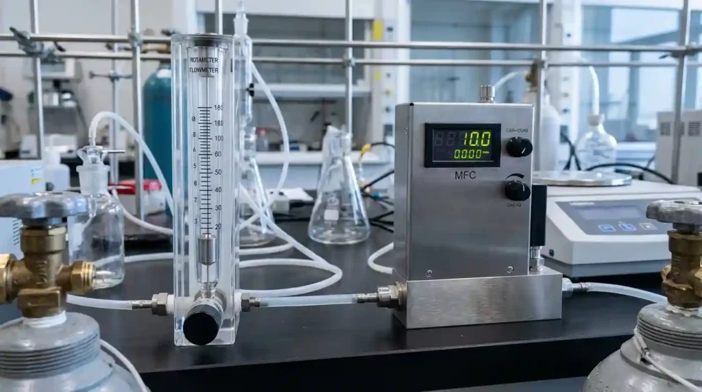 perbandingan antara flowmeter rotameter dan mas flow controller