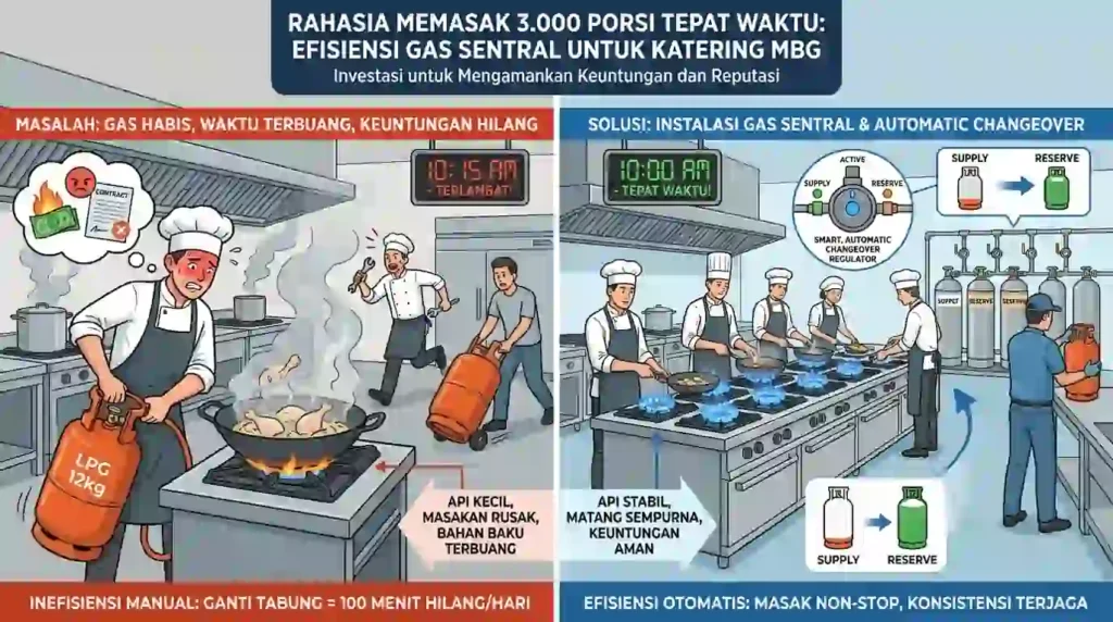 visualisasi perbandinag memasak dengan gas sentral lpg