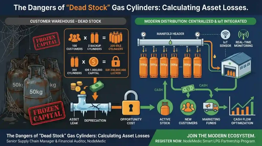 perbandingan untuk mengantisipasi bahaya dead stock tabung gas dengan IoT